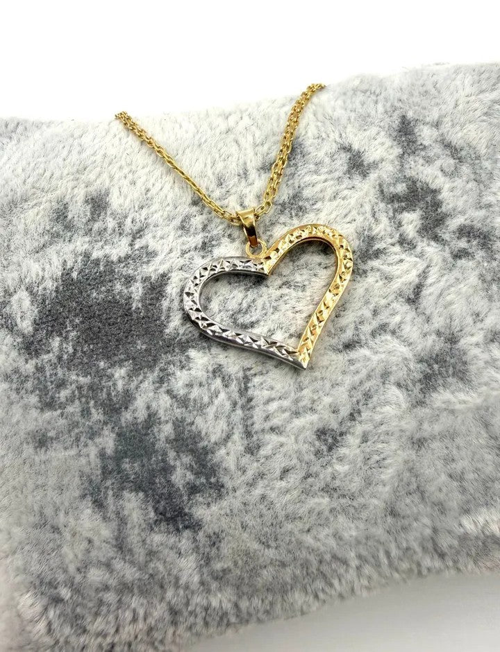 14K Gold Dual-Tone Double-Sided Heart Pendant