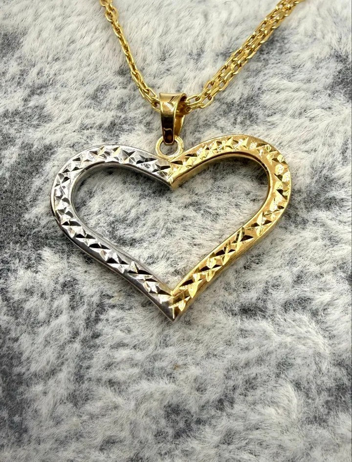 14K Gold Dual-Tone Double-Sided Heart Pendant